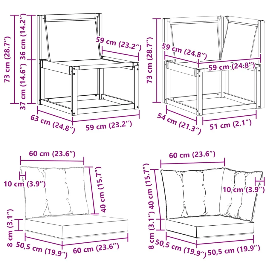 Canapé d’extérieur milieu et coin avec coussin 2 Pièce Naturel - 14