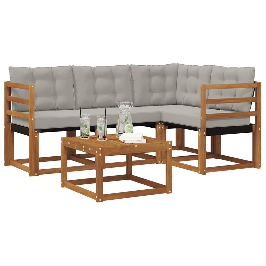 Ensemble de canapés d'extérieur 5 pcs Gris Naturel et Clair - 3
