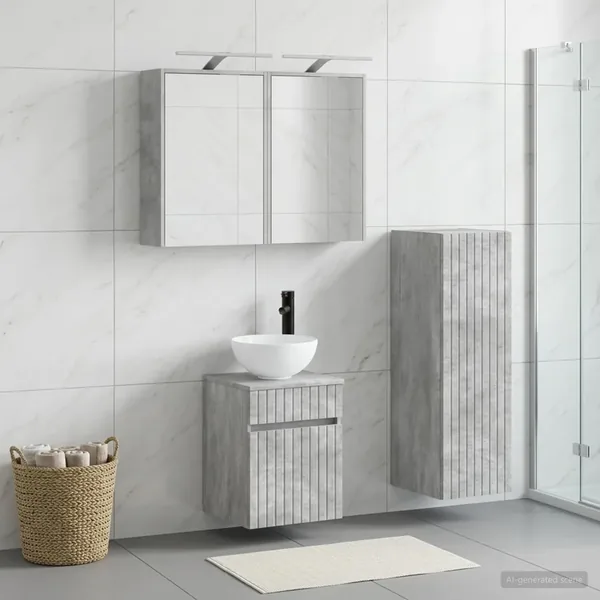 Ensemble de mobilier de salle de bain 4 pcs Gris béton