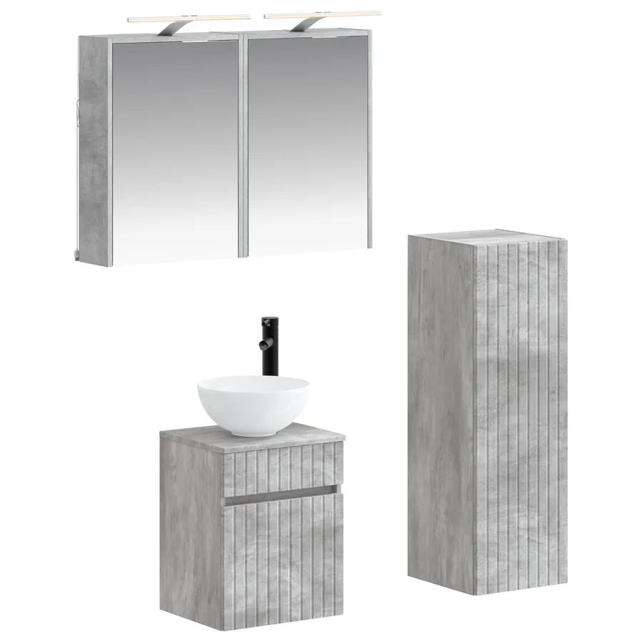Ensemble de mobilier de salle de bain 4 pcs Gris béton - 2