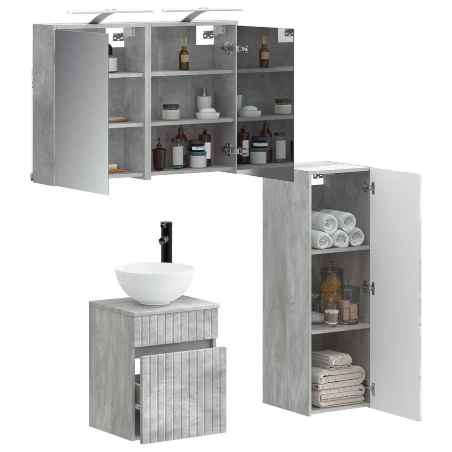 Ensemble de mobilier de salle de bain 4 pcs Gris béton - 3