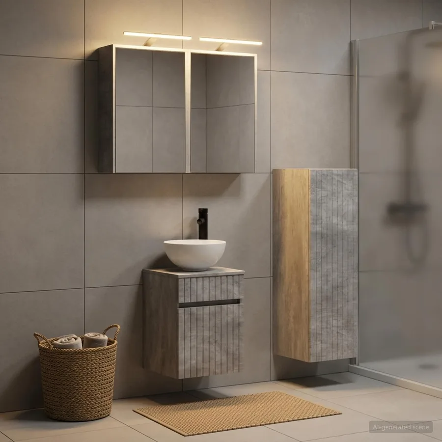 Ensemble de mobilier de salle de bain 4 pcs Gris béton - 4