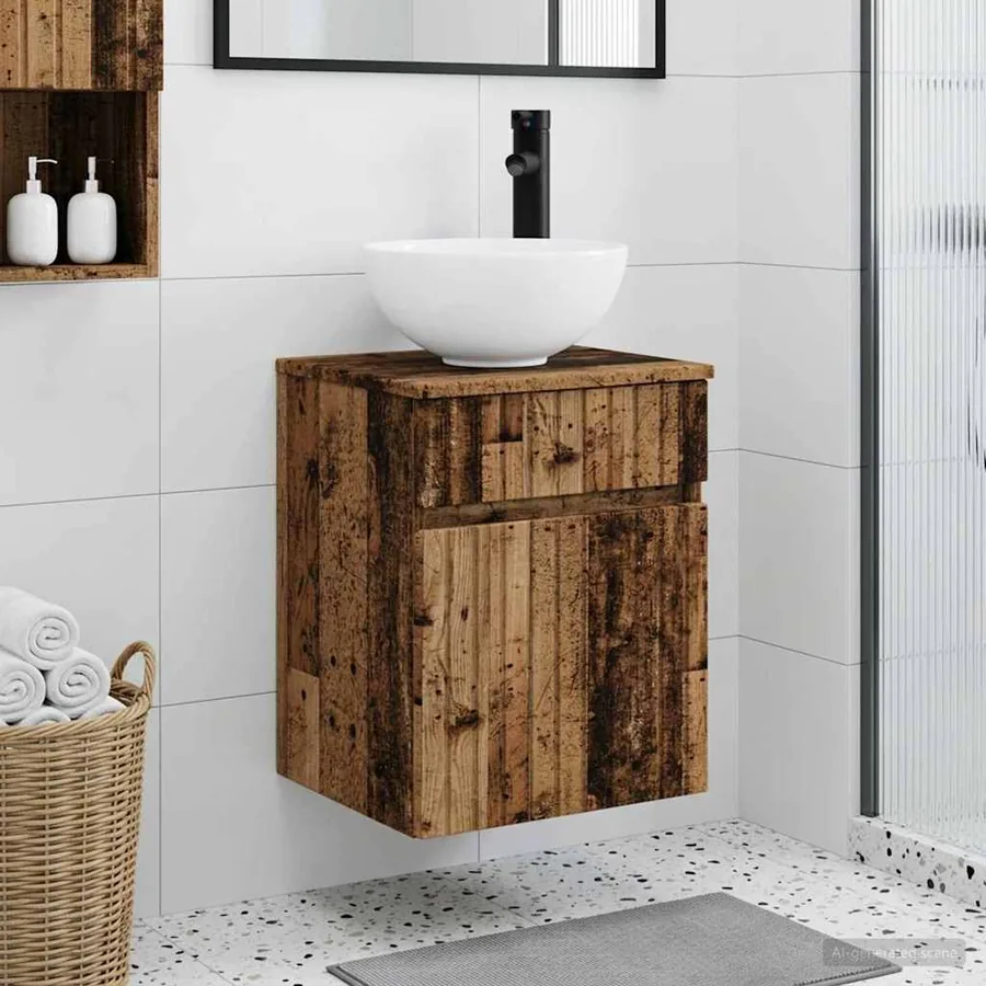 Meuble de lavabo mural Bois ancien 39 x 35 x 63 cm