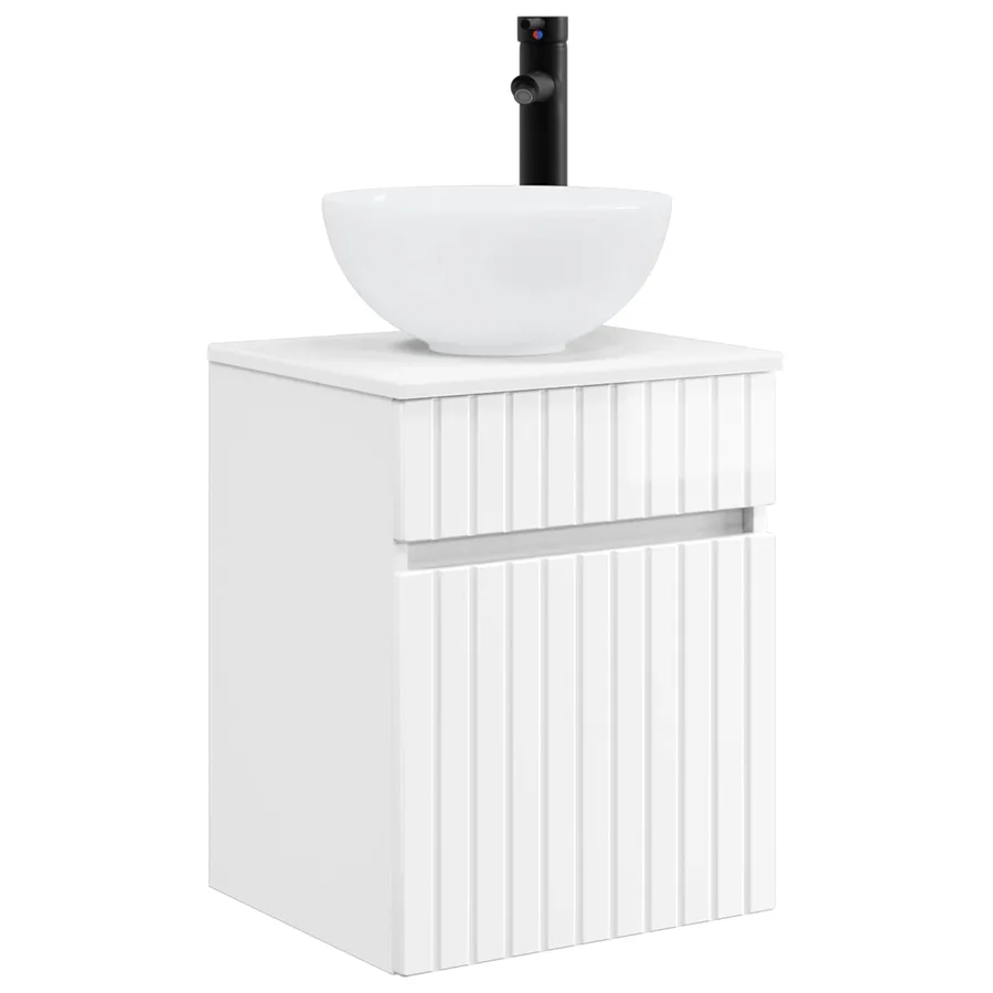 Meuble de lavabo mural Blanc brillant 39 x 35 x 63 cm - 2
