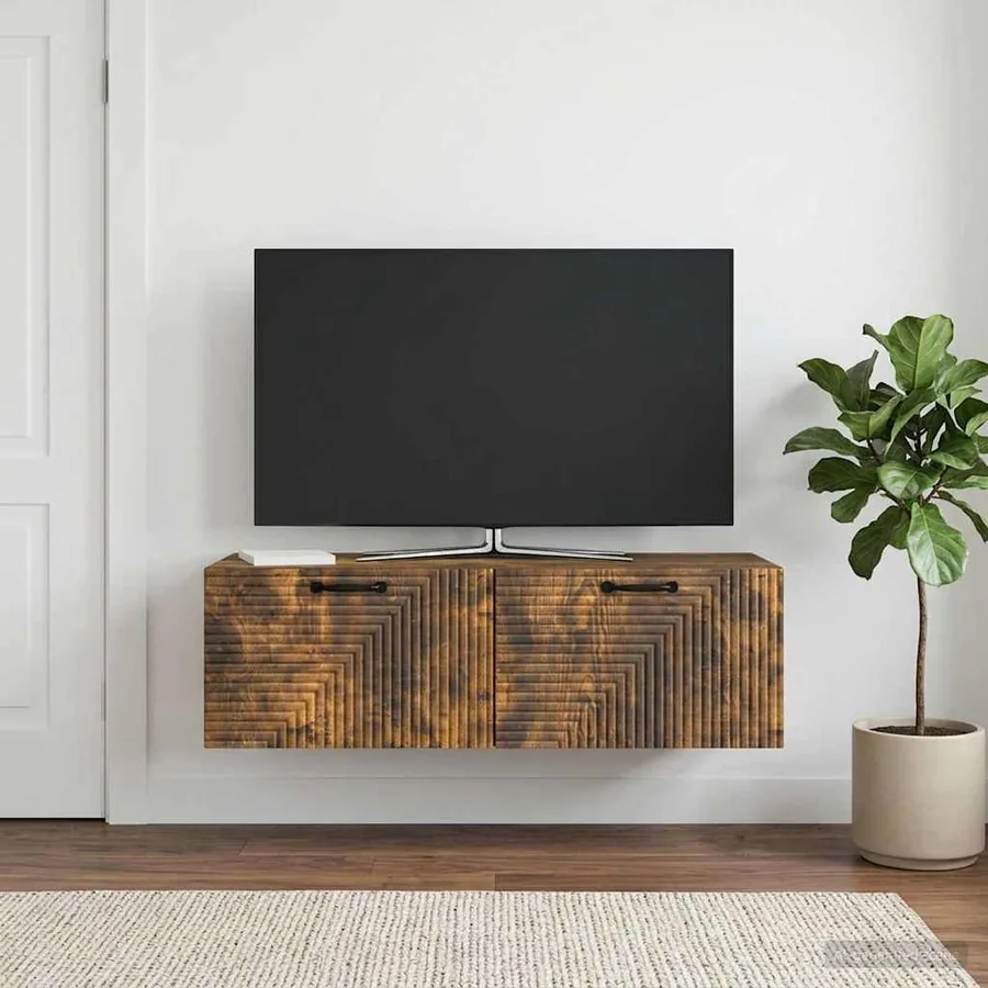 Meuble TV mural Chêne fumé 98 x 41 x 30 cm Bois d'ingénierie