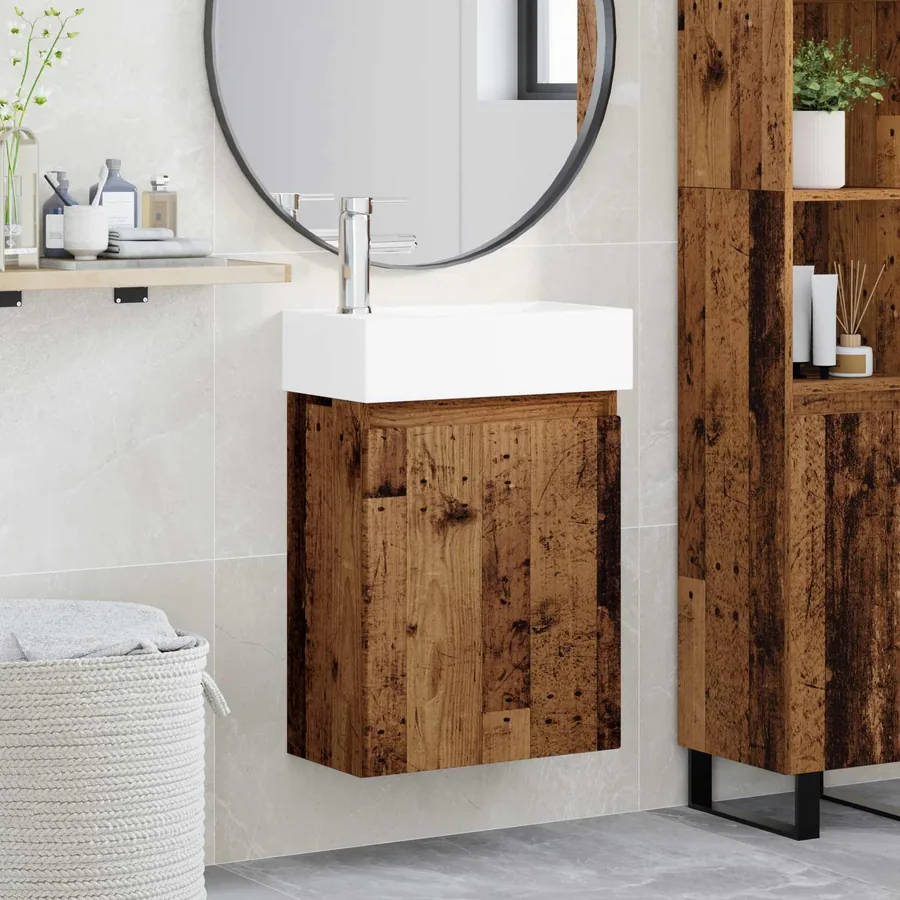 Meuble de salle de bain avec robinet Bois ancien