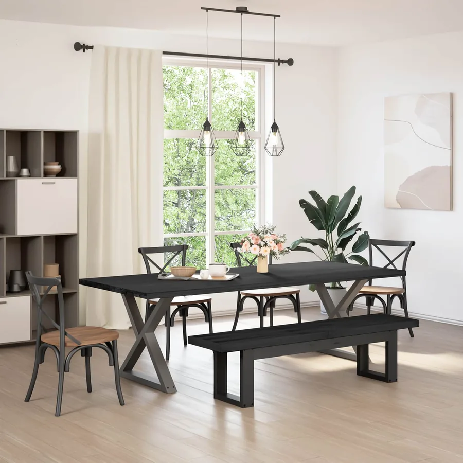 Banc de salle à manger NOAIN 160 x 41 x 45 cm Pin massif Noir