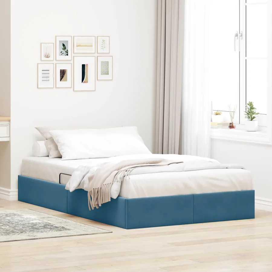 Cadre de lit ottoman Bleu foncé 120 x 200 cm Velours