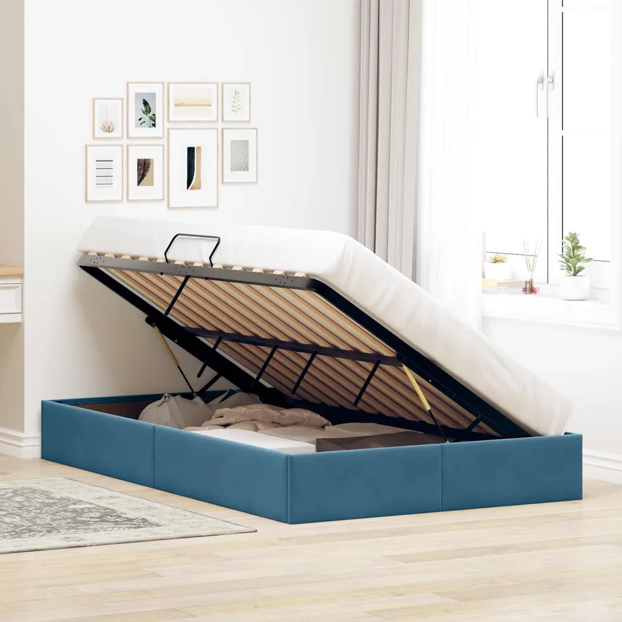 Cadre de lit ottoman Bleu foncé 120 x 200 cm Velours - 4