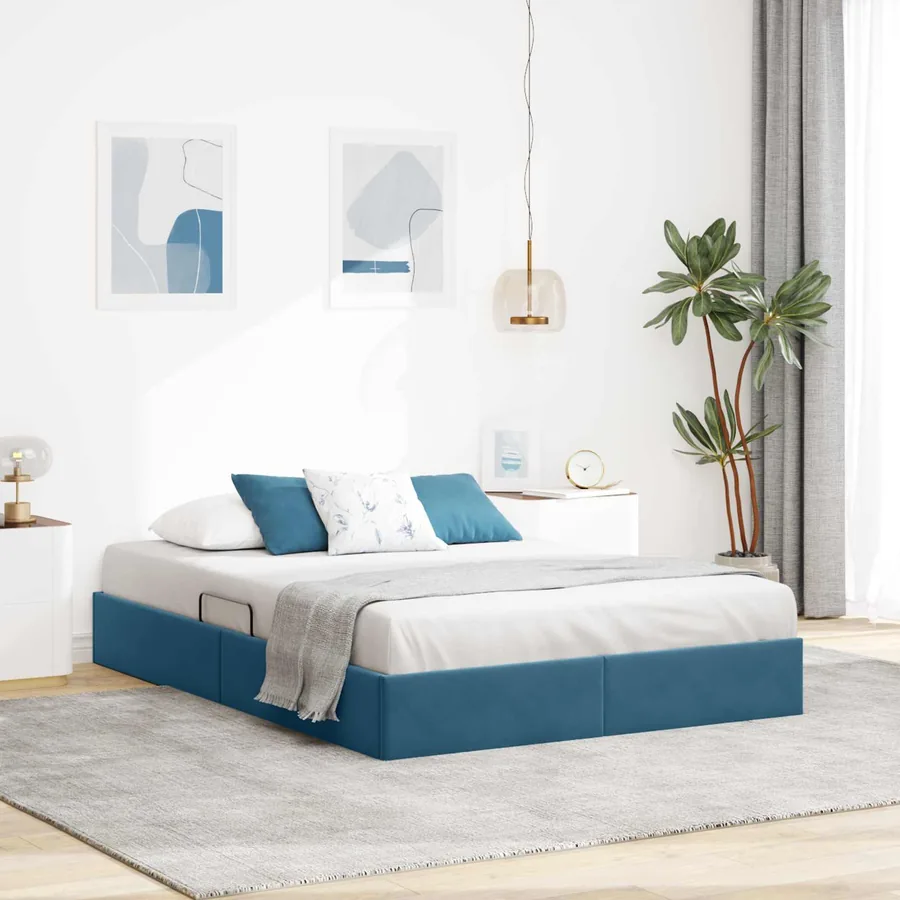 Cadre de lit ottoman Bleu foncé 140 x 190 cm Velours