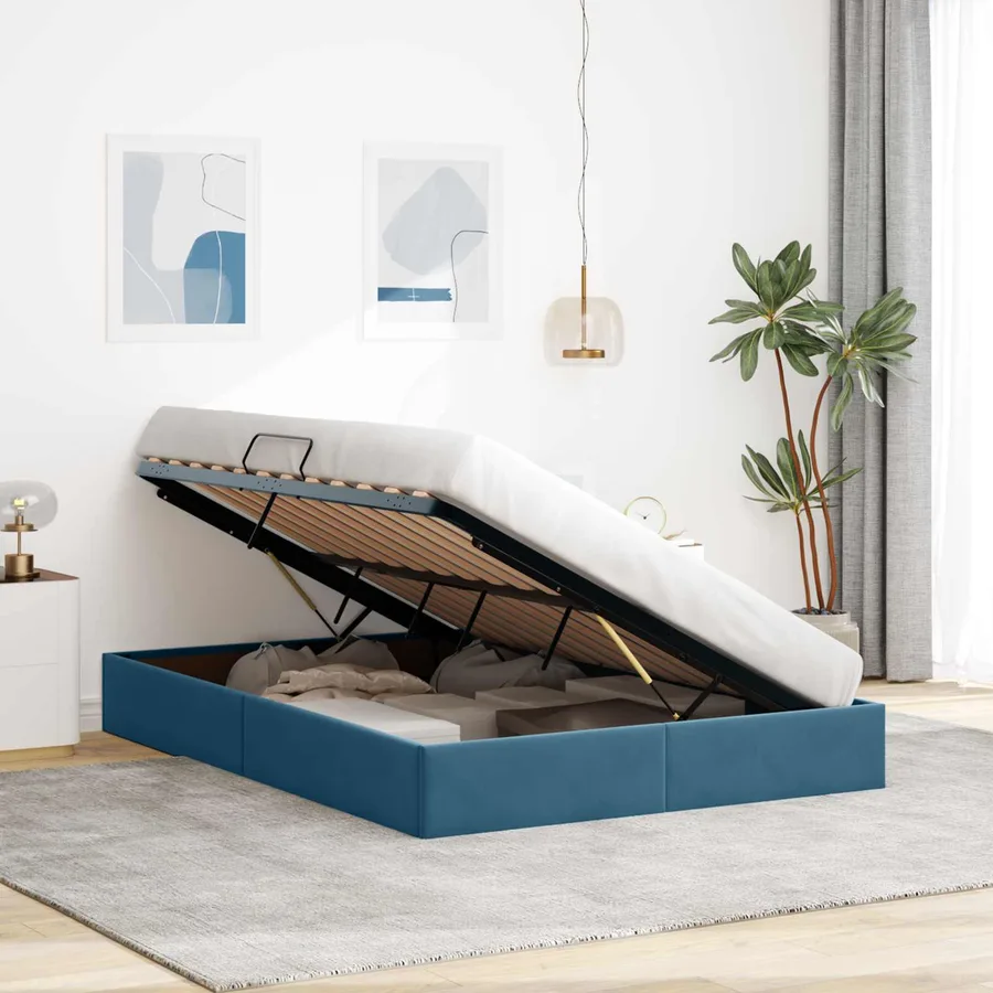 Cadre de lit ottoman Bleu foncé 140 x 190 cm Velours - 4