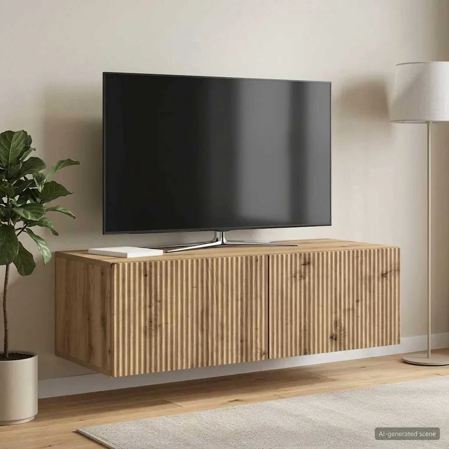 Meuble TV mural 98 x 41 x 30 cm Chêne artisanal - 4