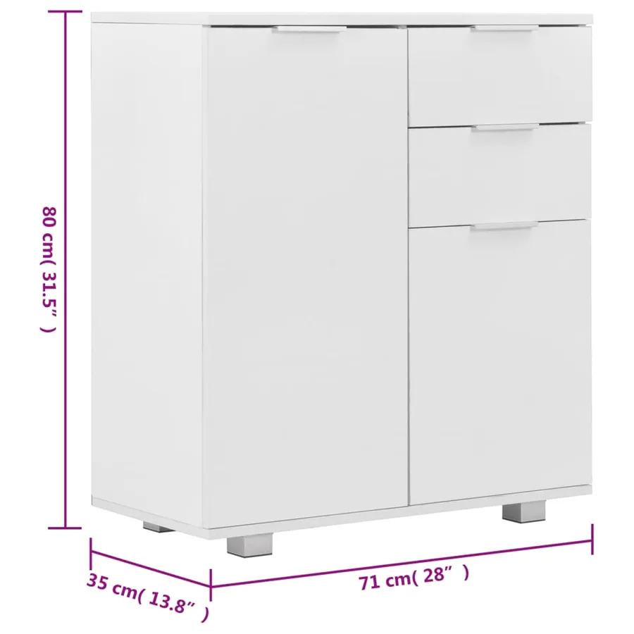 Buffet Blanc brillant 71 x 35 x 80 cm Bois d'ingénierie - 9