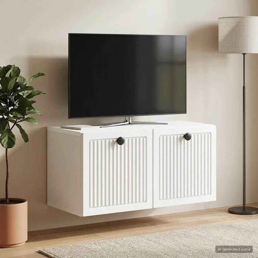 Meuble TV mural Blanc 59,5 x 31 x 30 cm Bois d'ingénierie