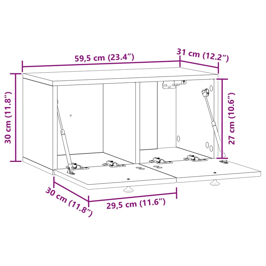 Meuble TV mural Blanc 59,5 x 31 x 30 cm Bois d'ingénierie - 12