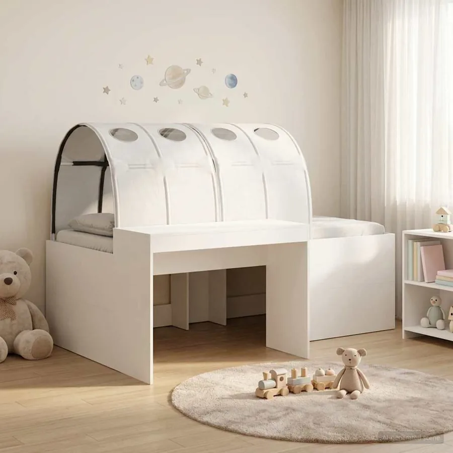 Lit haut pour enfants avec bureau 3 pc Blanc Bois d'ingénierie