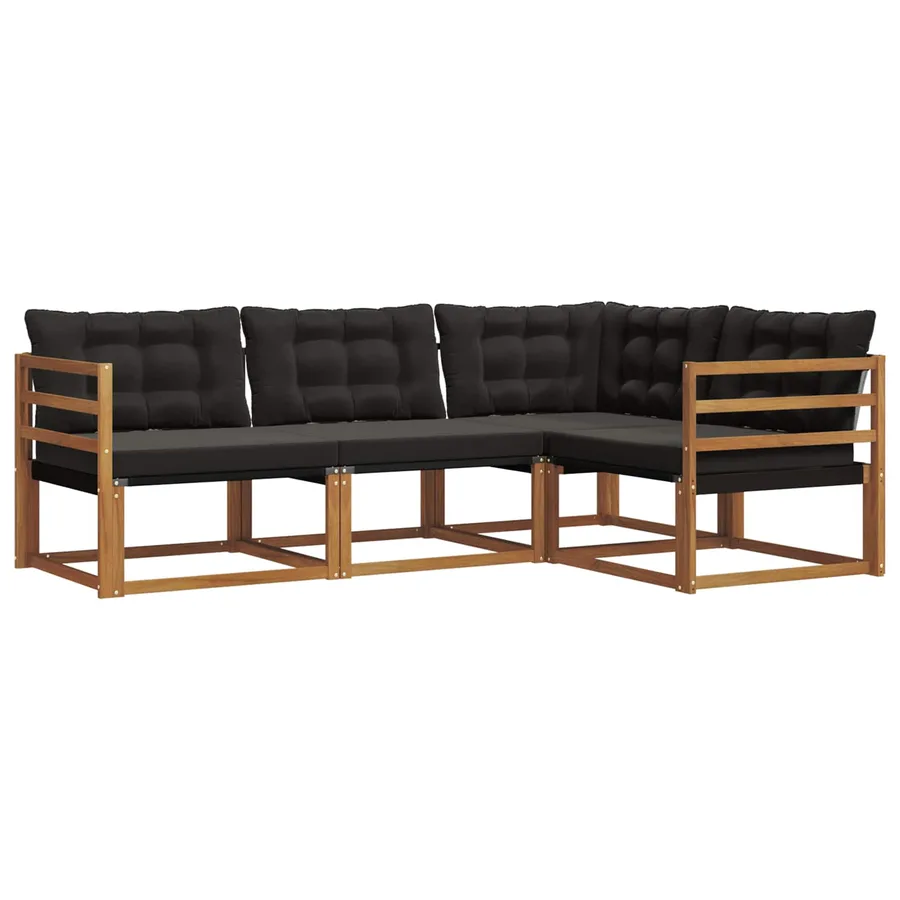 Ensemble de canapés d'extérieur 4 pcs Naturel et Noir - 2
