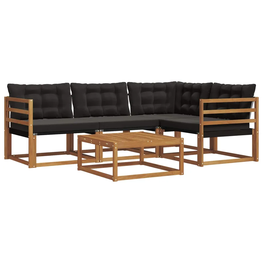 Ensemble de canapés d'extérieur 5 pcs Naturel et Noir - 2