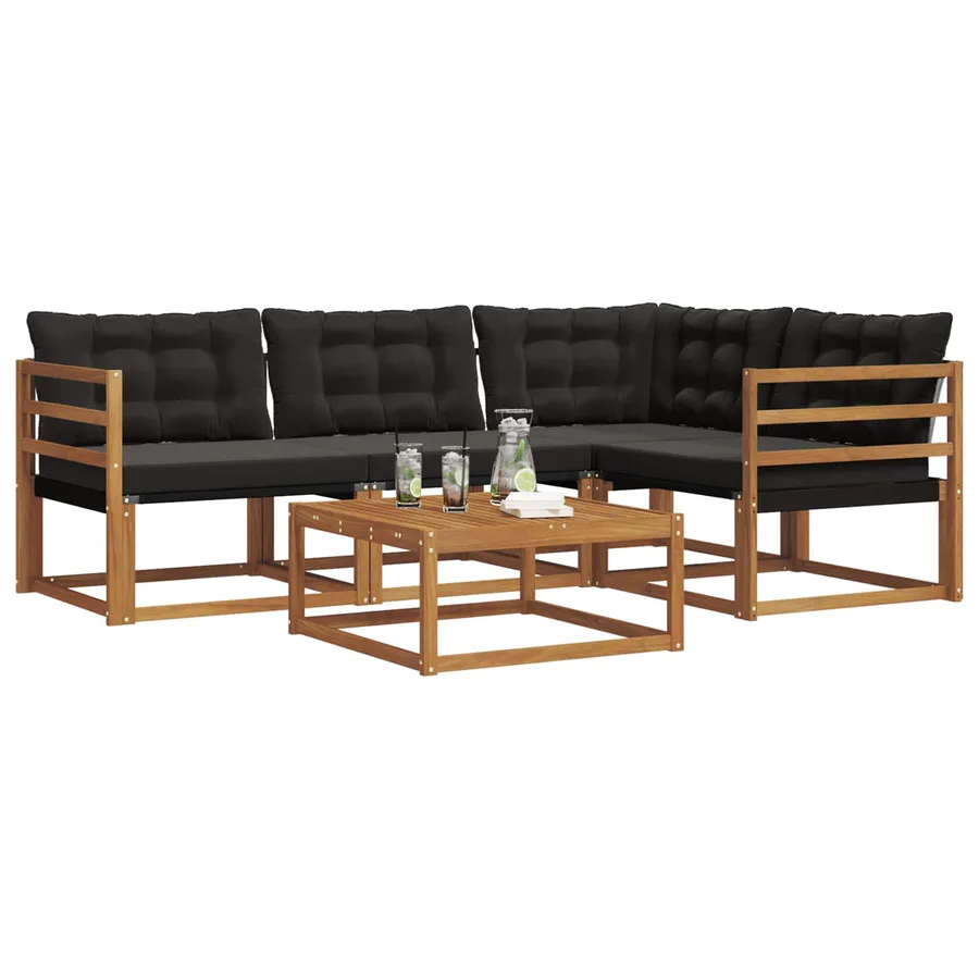 Ensemble de canapés d'extérieur 5 pcs Naturel et Noir - 3
