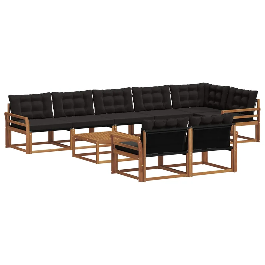 Ensemble de canapés d'extérieur 9 pcs Naturel et Noir - 2