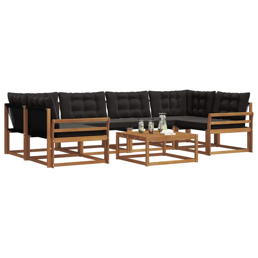 Ensemble de canapés d'extérieur 7 pcs Naturel et Noir - 3