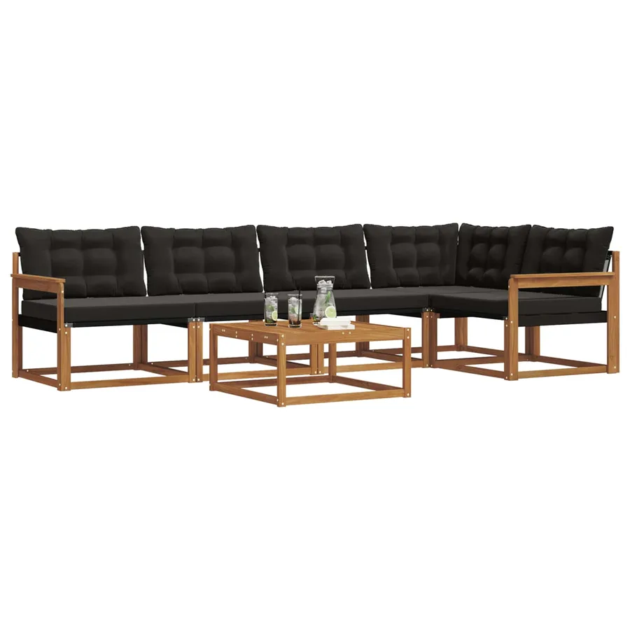 Ensemble de canapés d'extérieur 6 pcs Naturel et Noir - 3
