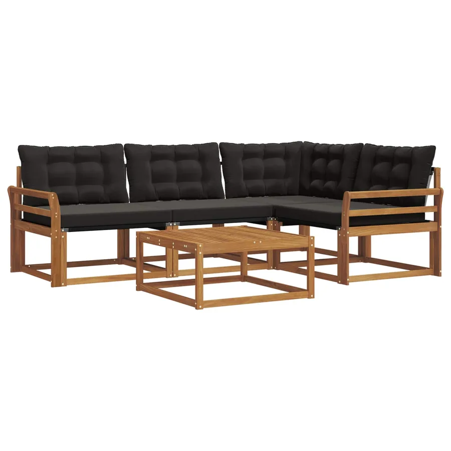 Ensemble de canapés d'extérieur 5 pcs Naturel et Noir - 2