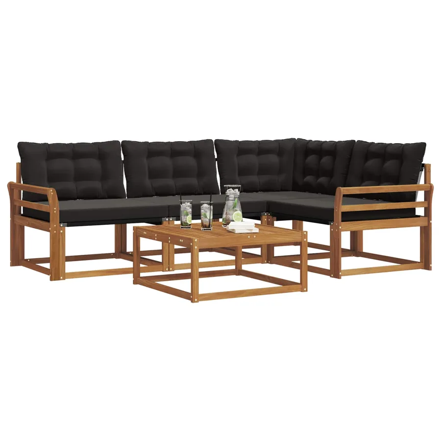 Ensemble de canapés d'extérieur 5 pcs Naturel et Noir - 3