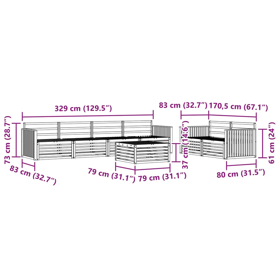 Ensemble de canapés d'extérieur 7 pcs Naturel - 9