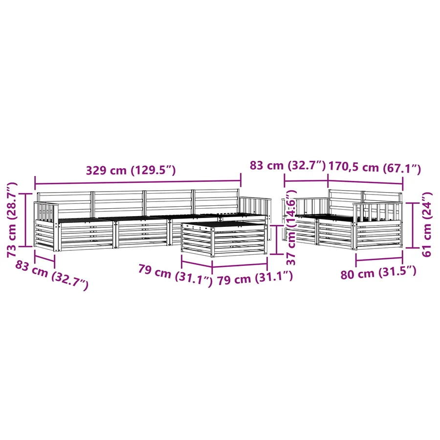 Ensemble de canapés d'extérieur 7 pcs Naturel - 9