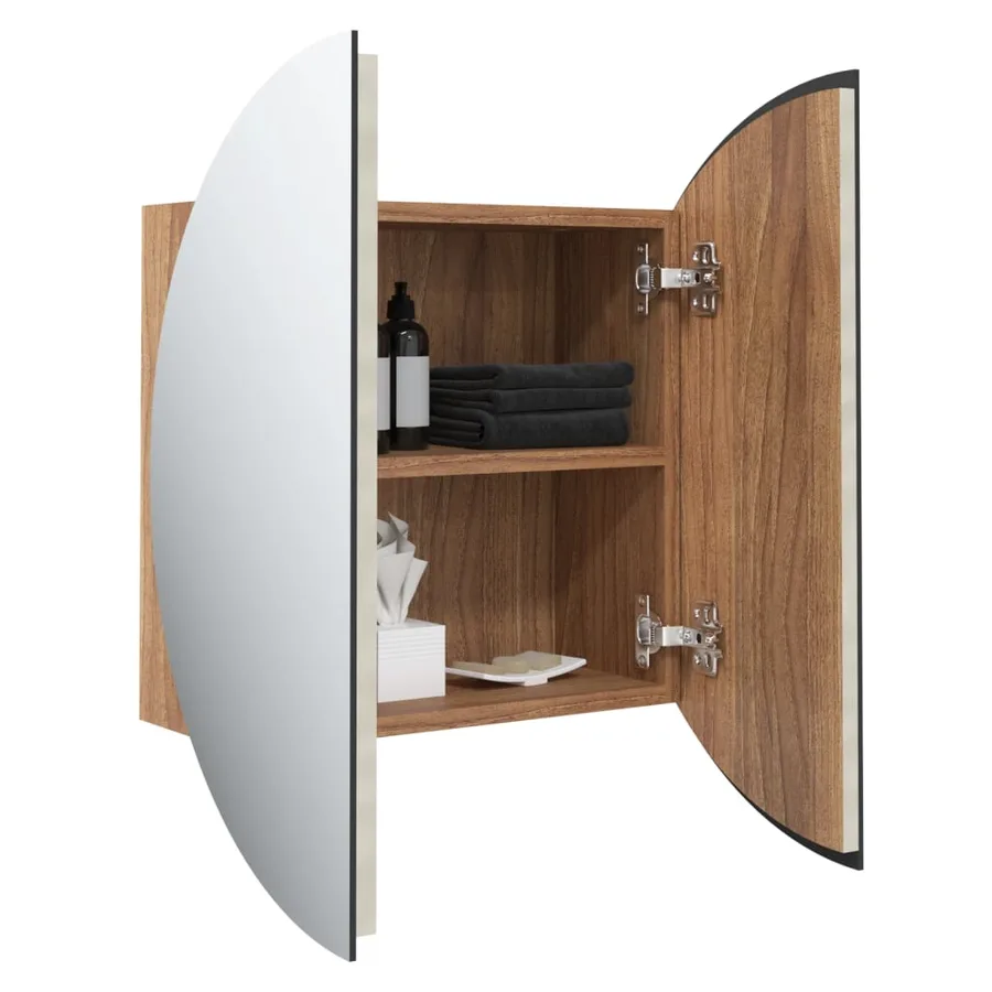 Armoire de salle de bain miroir rond et LED Chêne 40x40x17,5 cm - 5