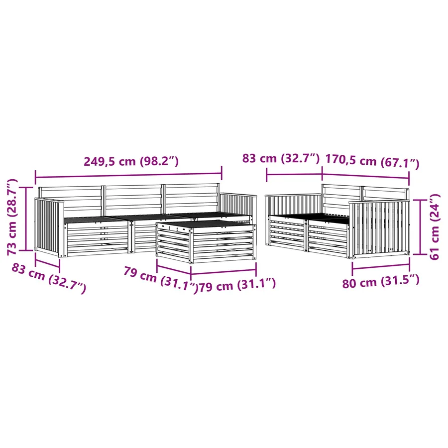 Ensemble de canapés d'extérieur 6 pcs Naturel - 9