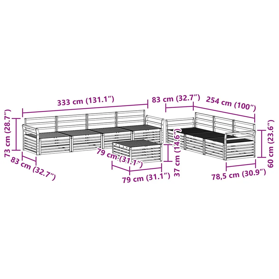 Ensemble de canapés d'extérieur 8 pcs Naturel - 9