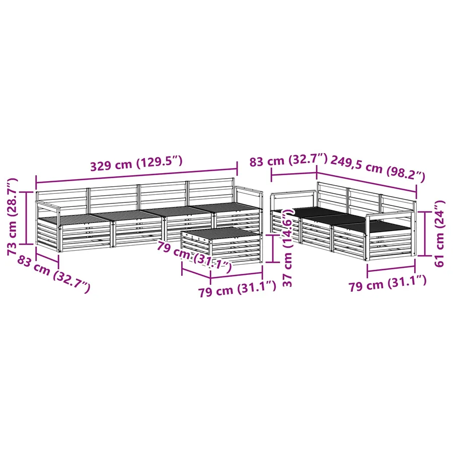 Ensemble de canapés d'extérieur 8 pcs Naturel - 9