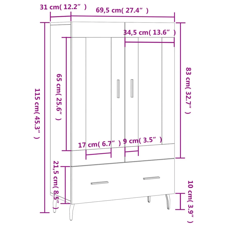 Buffet haut blanc 69,5x31x115 cm bois d'ingénierie - 13