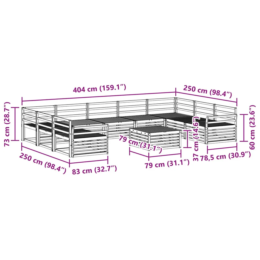 Ensemble de canapés d'extérieur 10 pcs Naturel - 10