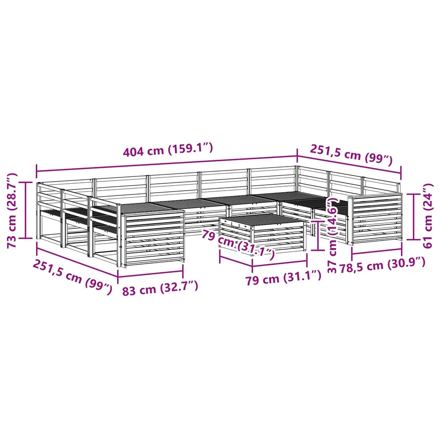 Ensemble de canapés d'extérieur 10 pcs Naturel - 8