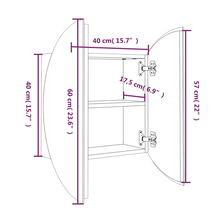 Armoire de salle de bain miroir rond et LED Noir 40x40x17,5 cm - 8