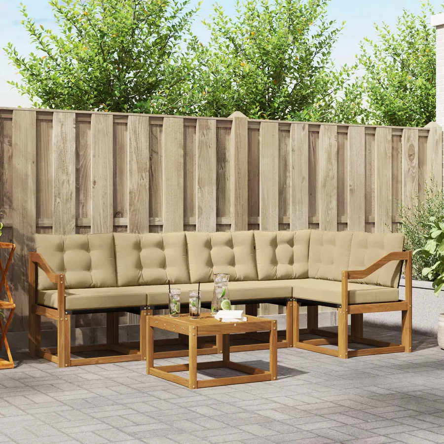Ensemble de canapés d'extérieur 6 pcs Naturel et Beige