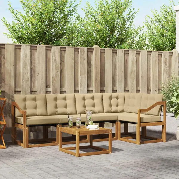 Ensemble de canapés d'extérieur 6 pcs Naturel et Beige