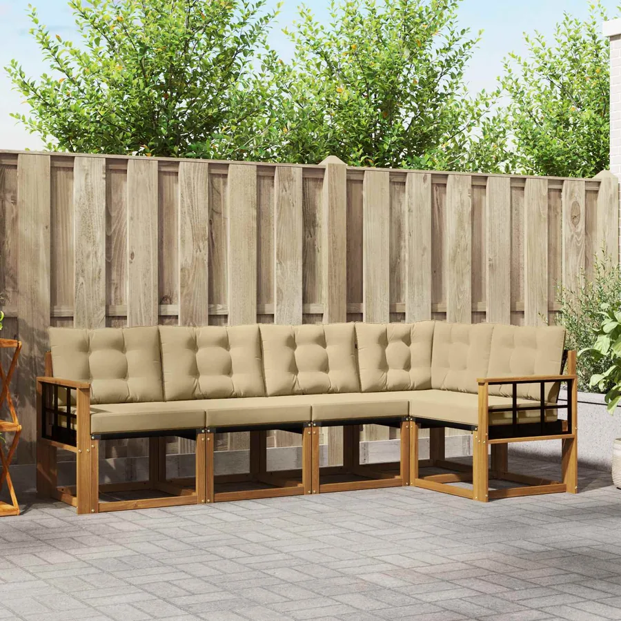 Ensemble de canapés d'extérieur 5 pcs Naturel et Beige