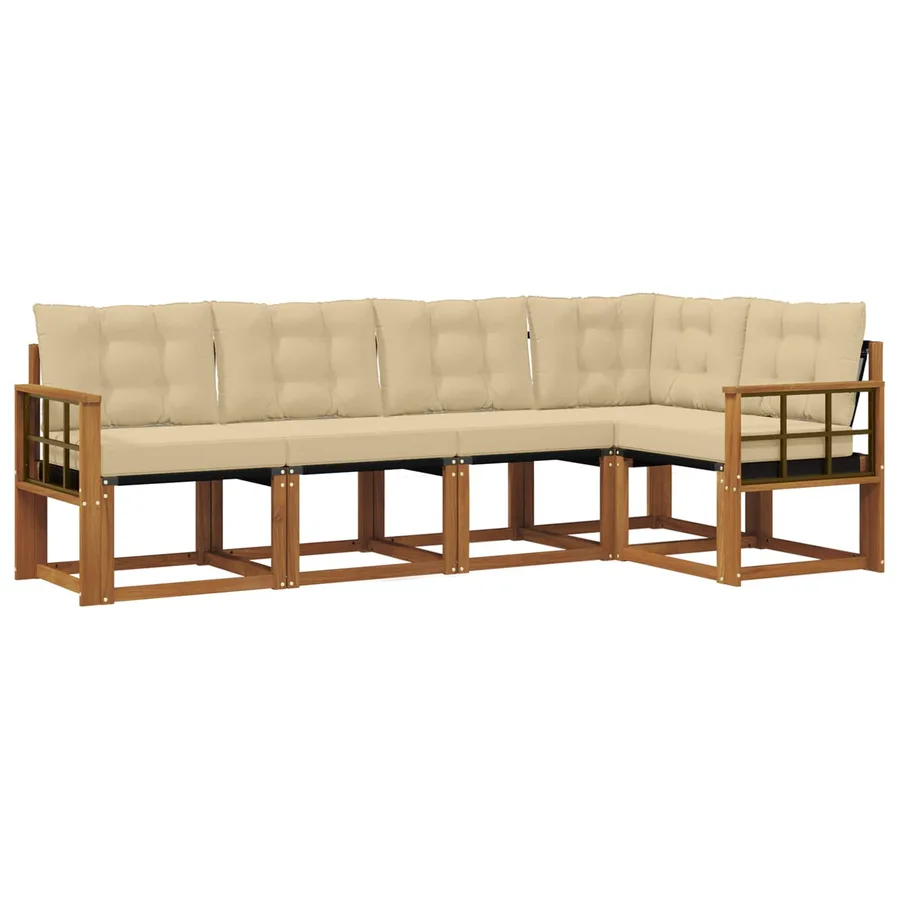 Ensemble de canapés d'extérieur 5 pcs Naturel et Beige - 2