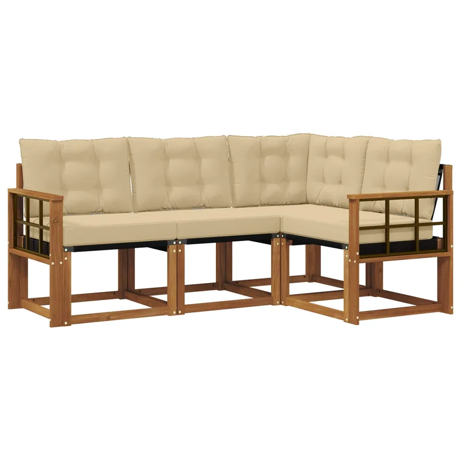 Ensemble de canapés d'extérieur 4 pcs Naturel et Beige - 2