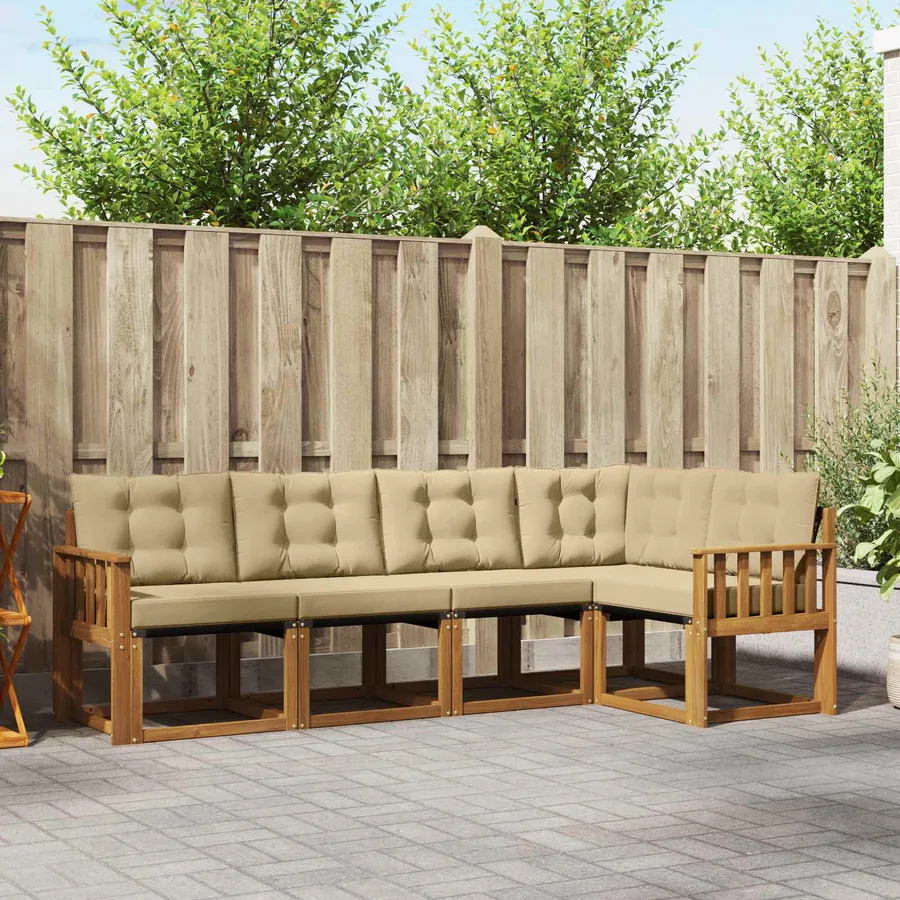 Ensemble de canapés d'extérieur 5 pcs Naturel et Beige