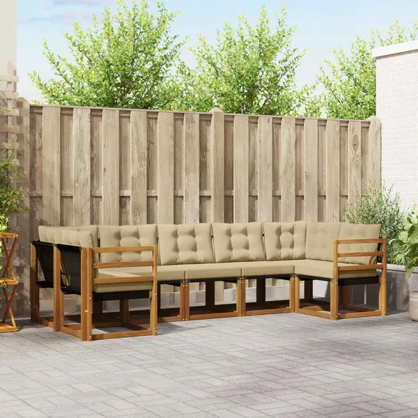 Ensemble de canapés d'extérieur 7 pcs Naturel et Beige