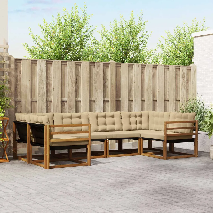 Ensemble de canapés d'extérieur 6 pcs Naturel et Beige
