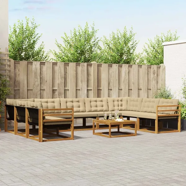 Ensemble de canapés d'extérieur 10 pcs Naturel et Beige
