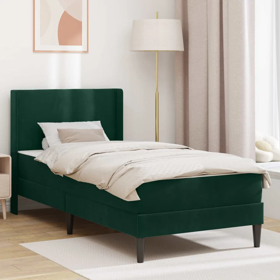 Cadre de lit avec matelas Vert foncé 80 x 200 cm Velours