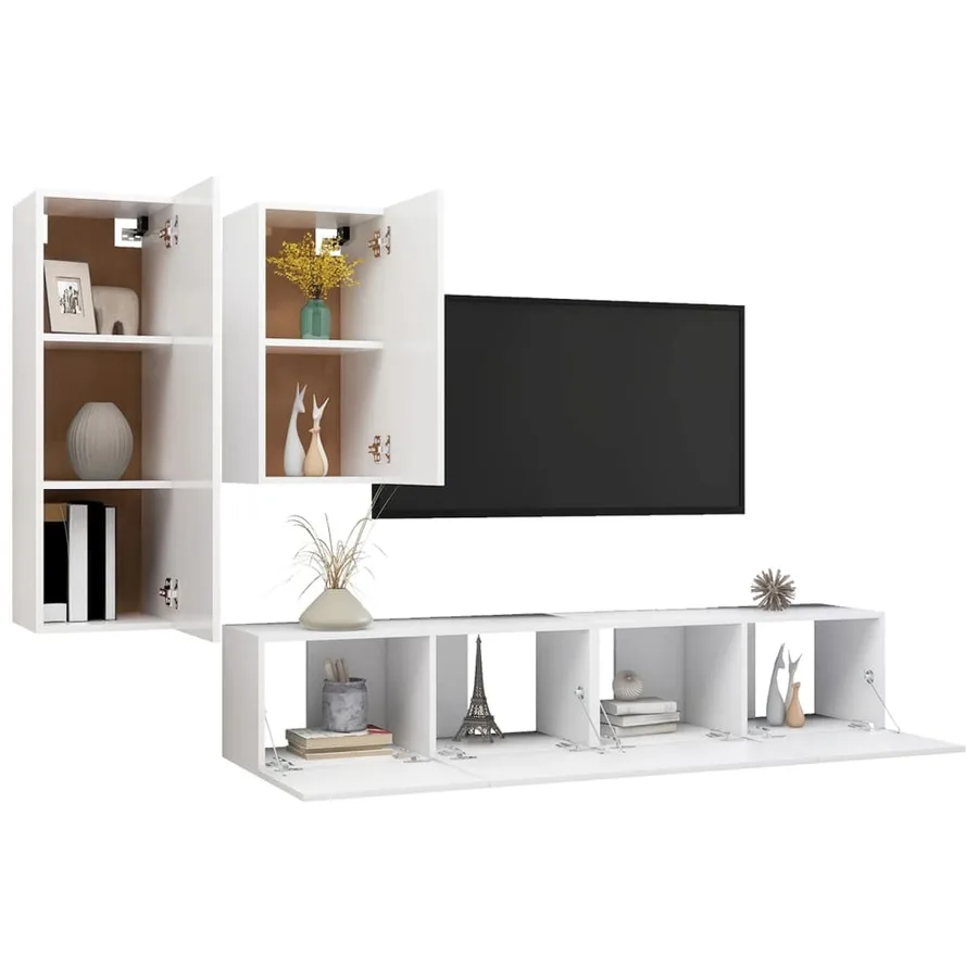 Ensemble de meubles TV 4 pcs Blanc Bois d'ingénierie - 3