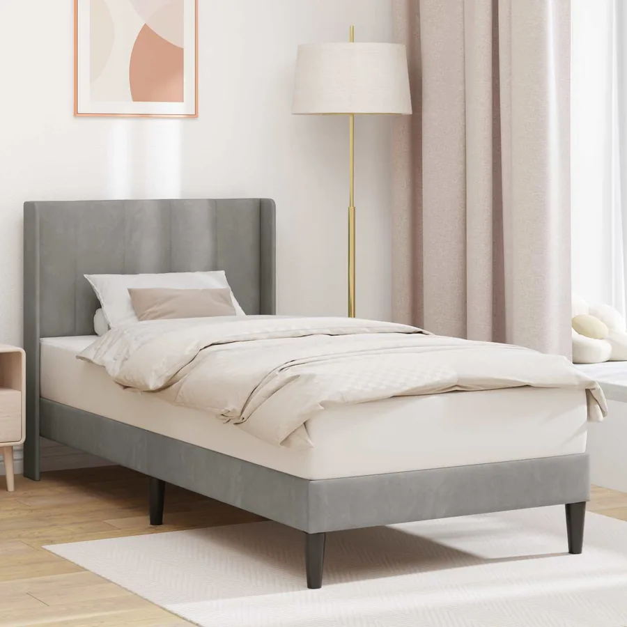 Cadre de lit avec tête de lit Gris clair 90 x 190 cm Velours